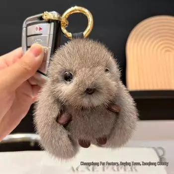 Брелок-подвеска ручной работы в виде кролика из искусственного меха норки - Идеальный подарок на день рождения и шарм для сумки серый