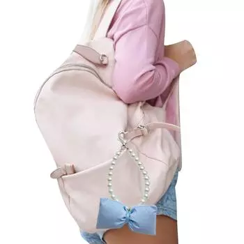 Брелок-подвеска с бантом, искусственный жемчуг, бисер, бабочка, модный брелок с украшением для телефонов и сумок розовый