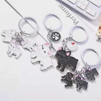 Брелок-подвеска в виде французского бульдога с металлической подвеской в виде собаки и подарочной коробкой