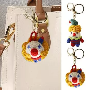 Брелок-подвеска в виде клоуна, связанный крючком, аниме-брелок, подвесное украшение ручной работы, многофункциональный аксессуар для салона автомобиля