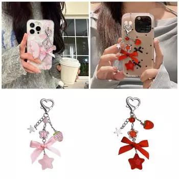 Брелок-подвеска в виде клубники, многофункциональный бант и подвеска в виде звезды, аксессуар для ключей, подходящий для ключей и модных сумок красный