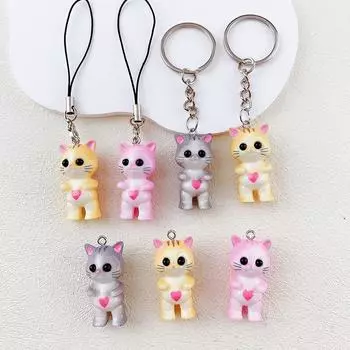 Брелок-подвеска в виде кота из 3D-мультфильма, милый котенок, телефонный шнурок, брелок для ключей в машину, держатель для наушников, подвесное украшение, подарки для пары as the picture