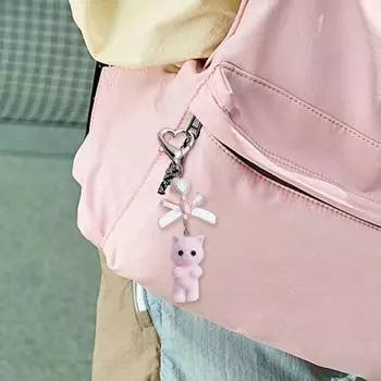 Брелок-подвеска в виде кота с флокированной отделкой, брелок в форме сердца, кошелек, рюкзак, ключи от машины белый