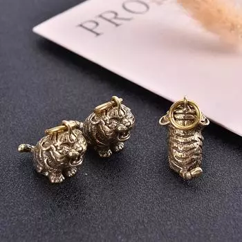 Брелок-подвеска в виде латунного мультяшного тигра, зодиакальный тигр, маленькая подвеска 25*17*22mm золотой
