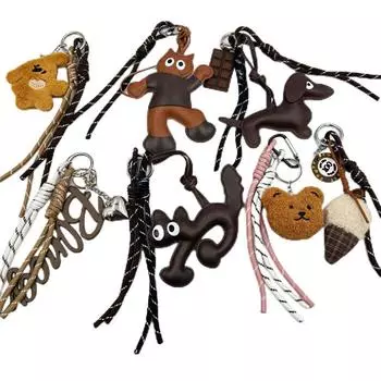 Брелок-подвеска в виде медведя-кошки в стиле ретро с плетеным бейсбольным узлом