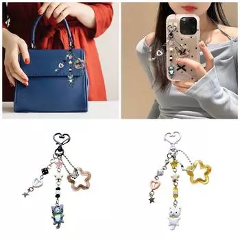 Брелок-подвеска в виде мультяшного кота, разноцветный бисерный брелок, модный аксессуар для сумок и кошельков, креативный подарок белый