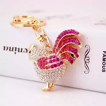 Брелок-подвеска в виде петуха со стразами и бриллиантами - Подарок на женскую сумку