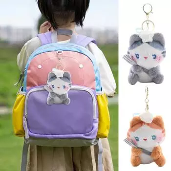 Брелок-подвеска в виде плюшевого котенка, брелок в форме мультяшного кота, сумка-рюкзак для пары серый