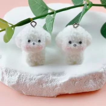 Брелок-подвеска в виде плюшевого щенка с отверстием для подвешивания, мягкий флокированный материал, мультяшный брелок 5