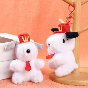 Брелок-подвеска в виде щенка для рюкзака, симпатичная мультяшная одежда, красная шапка, плюшевый щенок чёрный