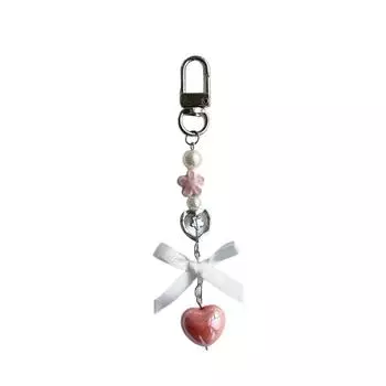 Брелок-подвеска в виде сердца ручной работы, изысканный бантик, бисерная цепочка для телефона, подвеска-цветок, шнурок для телефона, женский аксессуар для сумки 2