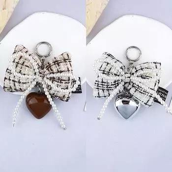 Брелок-подвеска в виде сердца с жемчугом и бантом для женщин и девочек, милый универсальный рюкзак Kawaii, подвесное украшение, аксессуары, подарки