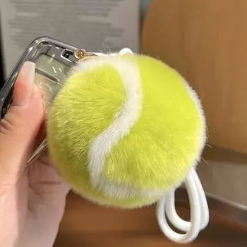 Брелок-подвеска в виде теннисного мяча с плюшевым ремешком и шнурком для ключей в яркой цветной сумке для автомобиля