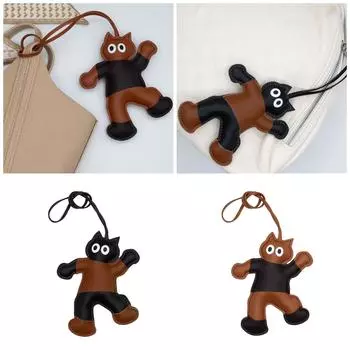 Брелок-подвеска в виде толстого кота из мультфильма, кожаный брелок с реалистичными деталями и удобным ощущением для сумки коричневый