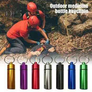 Брелок-подвеска, водонепроницаемый алюминиевый сплав, флакон для таблеток, герметичный секретный контейнер, держатель для путешествий на открытом воздухе с петлей для подвешивания L золотистый