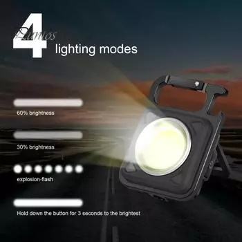 Брелок рабочий светодиодный фонарик супер яркий 4 режима освещения водонепроницаемый многофункциональный аварийный фонарь со складным кронштейном открывалка для бутылок чёрный