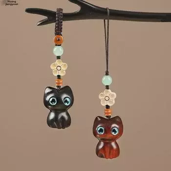 Брелок-ремешок для ключей «Котенок из сандалового дерева» — милый и креативный кулон для сумок и автомобилей keychain розовый лес