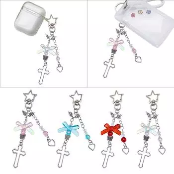 Брелок ручной работы с цветным бантом, бисером, телефоном, подвеской в виде крестиков, брелок для женщин, девочек, сумочки, рюкзака красный