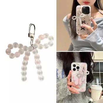 Брелок ручной работы с нежным бантом из бисера, брелок для ключей, сумка, кулон, идеально подходит для телефонов и кошельков, рюкзака серебряный