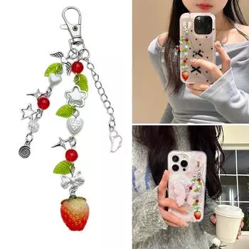 Брелок ручной работы с подвеской в виде клубники/персика, разноцветный бисерный брелок для ключей, ювелирное украшение для стильных людей 1 красный