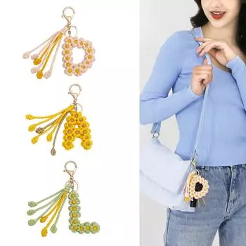 Брелок ручной работы, вязаный крючком, брелок в форме цветка и буквы, стильный брелок, аксессуар для ключей и рюкзаков B