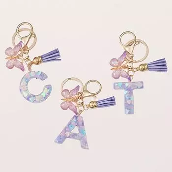 Брелок с буквами AZ, фиолетовая бабочка, брелок с буквами для девочек и женщин, изысканный рюкзак, украшения, аксессуары, подарки P