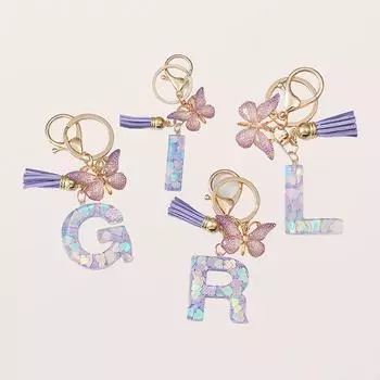 Брелок с буквами AZ, фиолетовая бабочка, брелок с буквами для девочек и женщин, изысканный рюкзак, украшения, аксессуары, подарки S