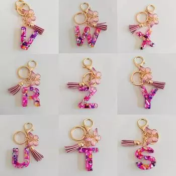 Брелок с буквами AZ, фиолетовая бабочка, кисточка, инициалы, буквы, брелок для женской сумки, подвеска, украшение для ключей, подарки для пары L