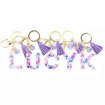 Брелок с буквами из смолы, инициалы, фиолетовые звезды, заполненные подвеской, брелки для сумочки, подвеска