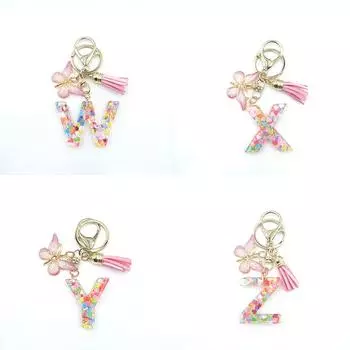 Брелок с буквами от A до Z, 26 инициалов, алфавит, бабочка, розовая кисточка, брелки для рюкзака, украшения, аксессуары, автомобильные безделушки, подарки H