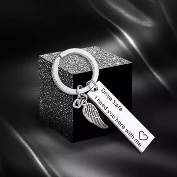 Брелок с буквенным принтом, подвеска в виде крыла, брелок, кольцо, украшение для сумки «сделай сам» серебряный