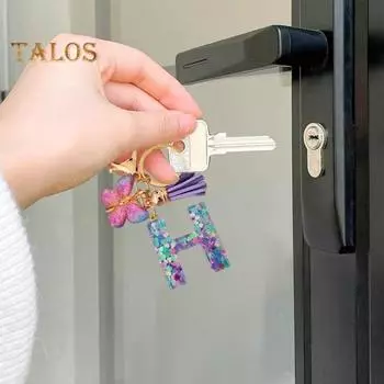 Брелок с буквенным принтом в виде бабочки, кулон, изысканный практичный рюкзак, школьная сумка, украшение, фиолетовый брелок с алфавитом для девочек и женщин A