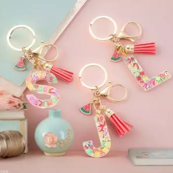 Брелок с фруктовыми элементами, акриловая 2D монограмма, начальная буква, брелок с киви, арбузом, грейпфрутом Z