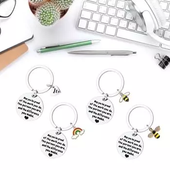 Брелок с гравировкой и надписью с радужным украшением. Брелок из нержавеющей стали. Поощрительный брелок. Пусть вы гордитесь собой. A