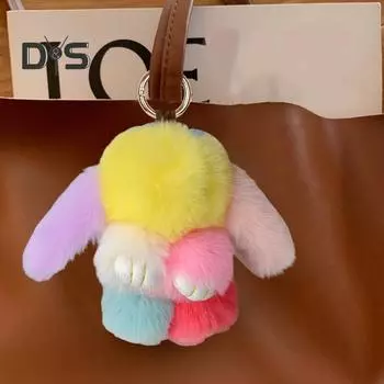Брелок с имитацией кролика Рекса, милый, красочный, с подвеской в виде кролика, аксессуар для сумки и кошелька 15cm E