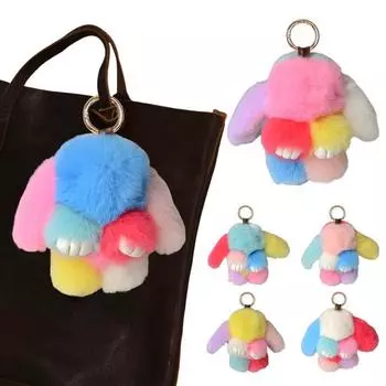 Брелок с имитацией кролика Рекса, милый, красочный, с подвеской в виде кролика, кошелек для ключей 15cm E