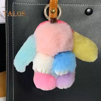 Брелок с имитацией кролика Рекса, милый, красочный, с подвеской в виде кролика, аксессуар для сумки и кошелька 15cm E