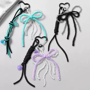 Брелок с имитацией жемчуга и плюша в виде банта, креативный плетеный веревочный брелок для сумки, подвески, рюкзака, подвесное украшение для девочек, подарки