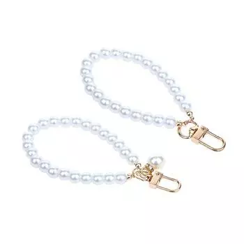 Брелок с имитацией жемчуга, сумка для наушников, подвеска на запястье, держатель для ключей из бисера, браслет из жемчуга, брелок для женщин, украшение для мобильного телефона as the picture