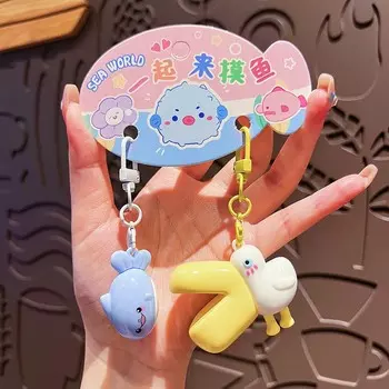 Брелок с изображением большого пеликана Пеликан ловит рыбу Мультяшная пара Брелок с изображением пары, блокирующийся синий