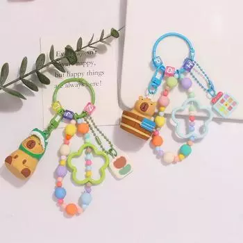 Брелок с изображением капибары из мультфильма «Кавайи», милый цветной брелок с бусинами, креативный брелок для ключей, школьная сумка, кулон, рюкзак, подарки для лучших друзей A1