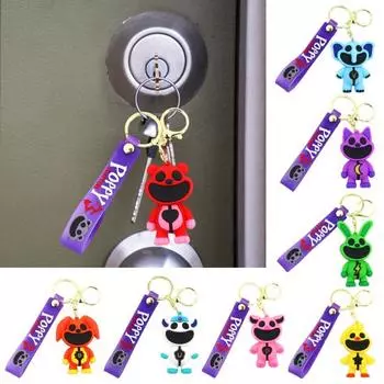 Брелок с изображением мультяшного животного, страшный улыбающийся дизайн, яркий цветной брелок, 3D забавный брелок с животными для мужчин и женщин, кулон на рюкзак, брелок фиолетовый