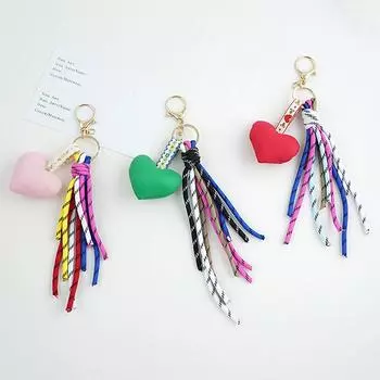 Брелок с кисточками в виде сердечка для ключей с плетеной веревкой, симпатичные аксессуары для сумок, автомобильные брелки, подвеска для женской сумки, подвесные украшения