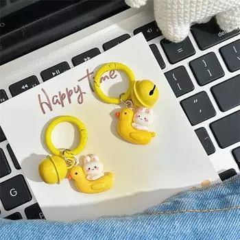 Брелок с милой маленькой желтой уткой из мультфильма, креативный брелок с маленьким кроликом, простые кавайные животные, украшение для сумки, кулон, подарки