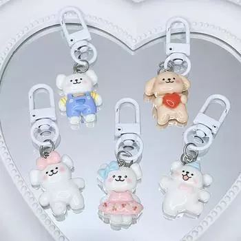 Брелок с милым щенком из мультфильма, милый комбинезон с узлом бабочки, любовь, комбинезон с вишневой юбкой, брелок для ключей с собакой, подвеска на рюкзак, подвески, автомобильная сумка, подарки as the picture
