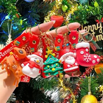 Брелок с мультяшной рождественской тематикой, подвеска, сумка, автомобильный брелок, аксессуары, рождественские подарки, брелок в виде оленя и снеговика Санты