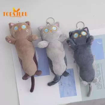 Брелок с мультяшным котом, голубые глаза, милый длинный полосатый котенок, кукла, плюшевое украшение, мягкая кукла, рюкзак, плюшевая подвеска, подарок на день рождения темно-серого
