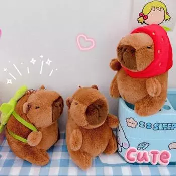 Брелок с набивной капибарой и подвесной пряжкой, милый мягкий нечеткий мини-плюшевый брелок для ключей в форме животного, держатель для ключей, брелок для взрослых, сексуальная одежда C