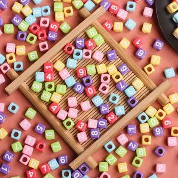 Брелок с номером, аксессуары для бисера, акрил, 40 шт., ожерелье, изготовление ювелирных изделий, браслет, свободные бусины, кубические бусины, модные красочные 5,5 мм, квадратные бусины «сделай сам», ручная работа