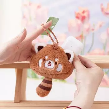Брелок с плюшевой мультяшной красной пандой и хвостом, сумка-кошелек с красной пандой 1PC Ramdon Red Panda Purse
